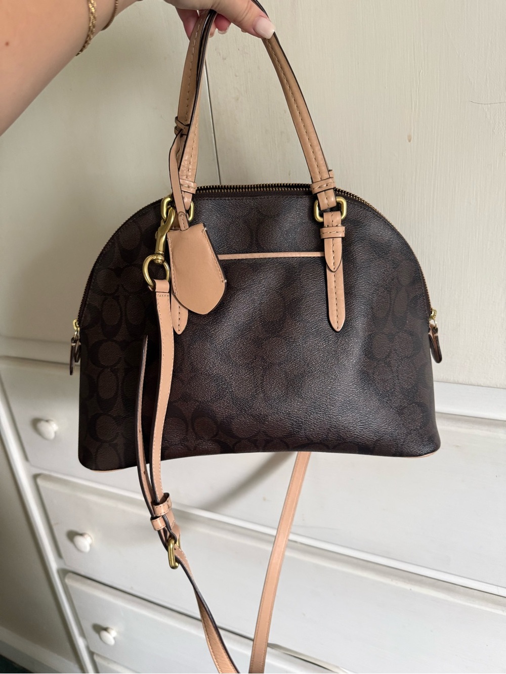 Coach Dark Brown Signature Dome Satchel with Light Tan Trim - Picture 5 of 6